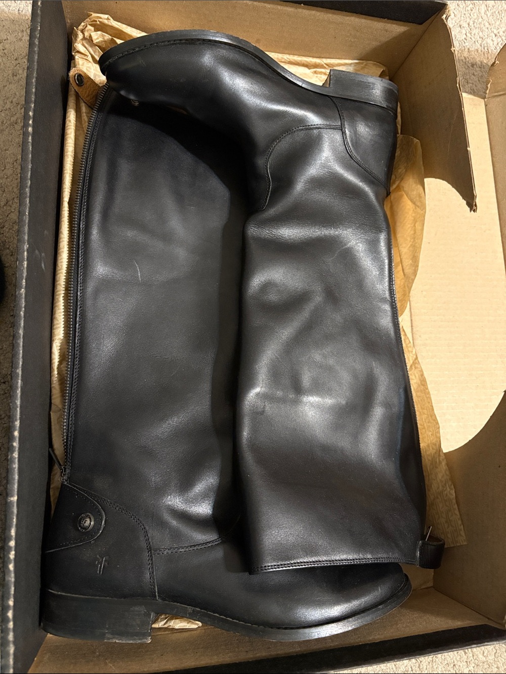 Frye Melissa Black Leather Tall Zip Riding Boots